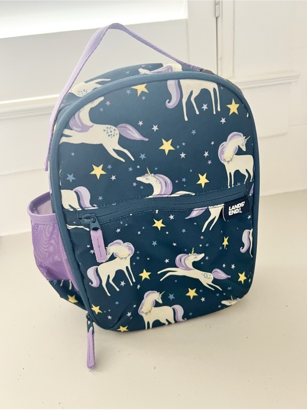 Lands’ End Kids Unicorn Backpack Navy Purple Stars School Bag